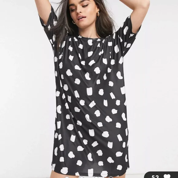 NWT Urban Threads oversized splodge print tshirt dress in black 10 - Picture 8 of 8